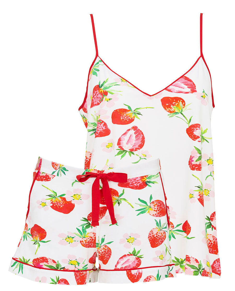 Pippa Womens Strawberry Printed Jersey Cami and Shorts Set