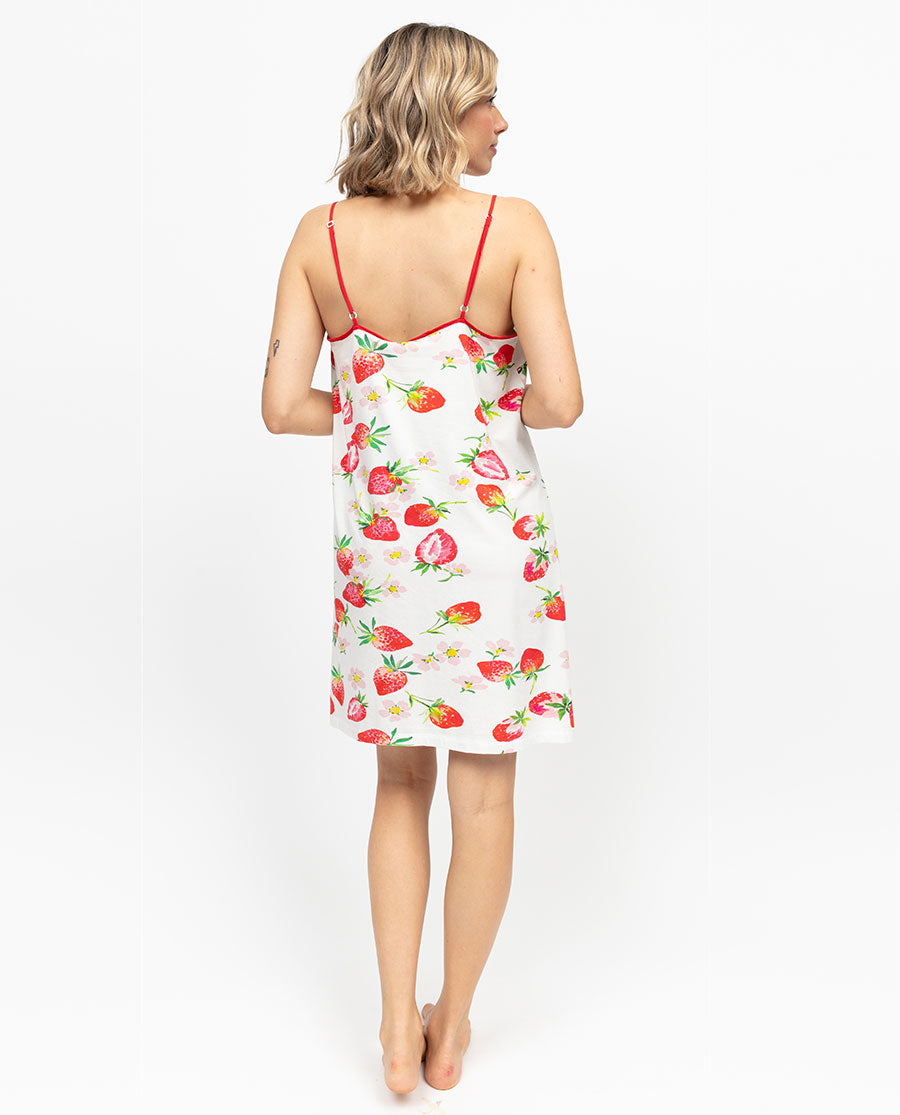 Pippa Womens Strawberry Printed Jersey Strappy Short Nightdress