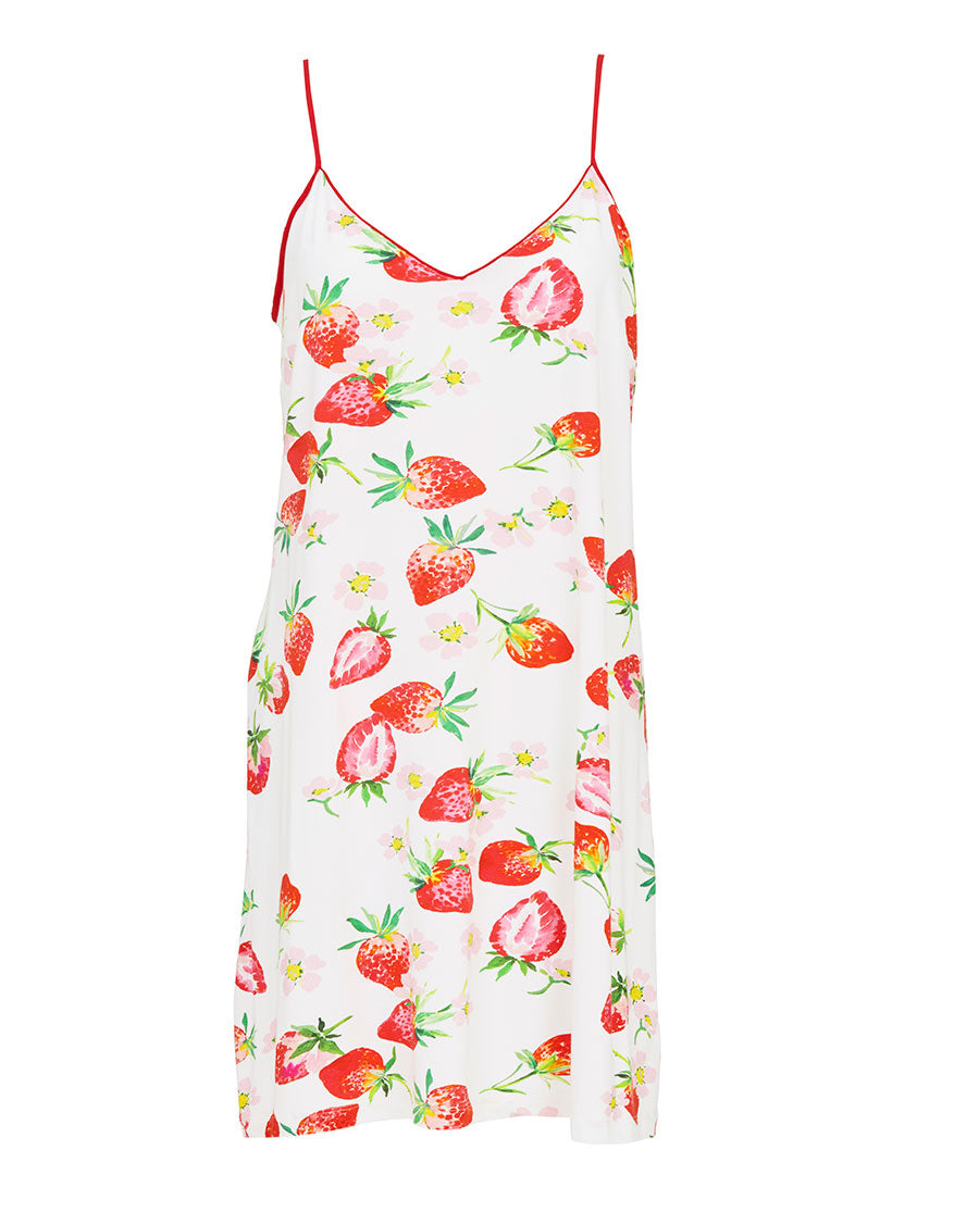 Pippa Womens Strawberry Printed Jersey Strappy Short Nightdress