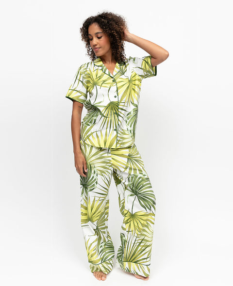 Charlie Womens Palm Leaf Print Wide Leg Pyjama Set