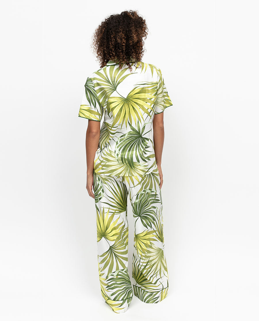 Charlie Womens Palm Leaf Print Wide Leg Pyjama Set