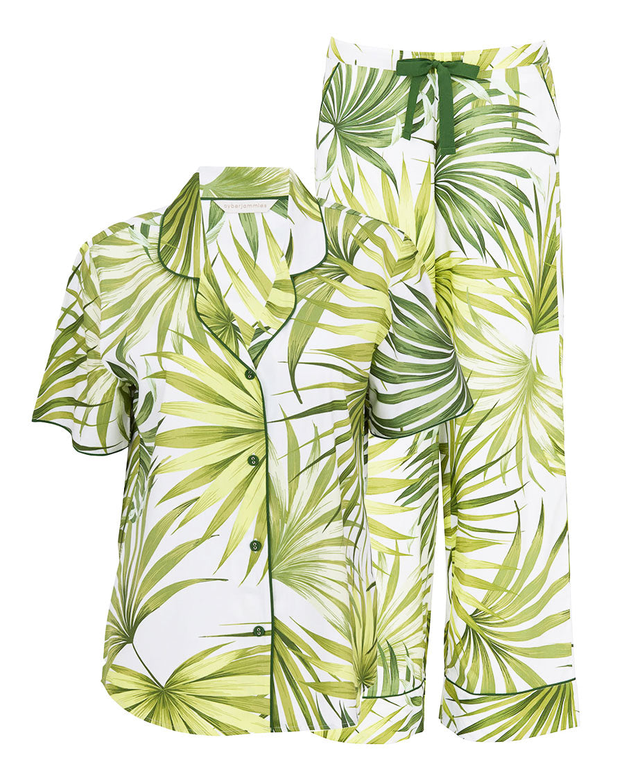 Charlie Womens Palm Leaf Print Wide Leg Pyjama Set