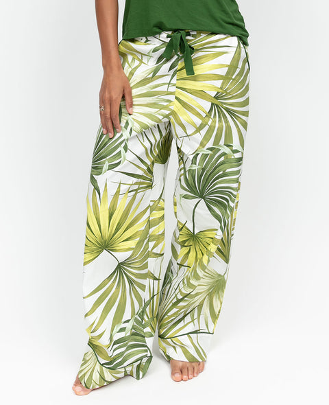 Charlie Womens Palm Leaf Print Wide Leg Pyjama Bottoms
