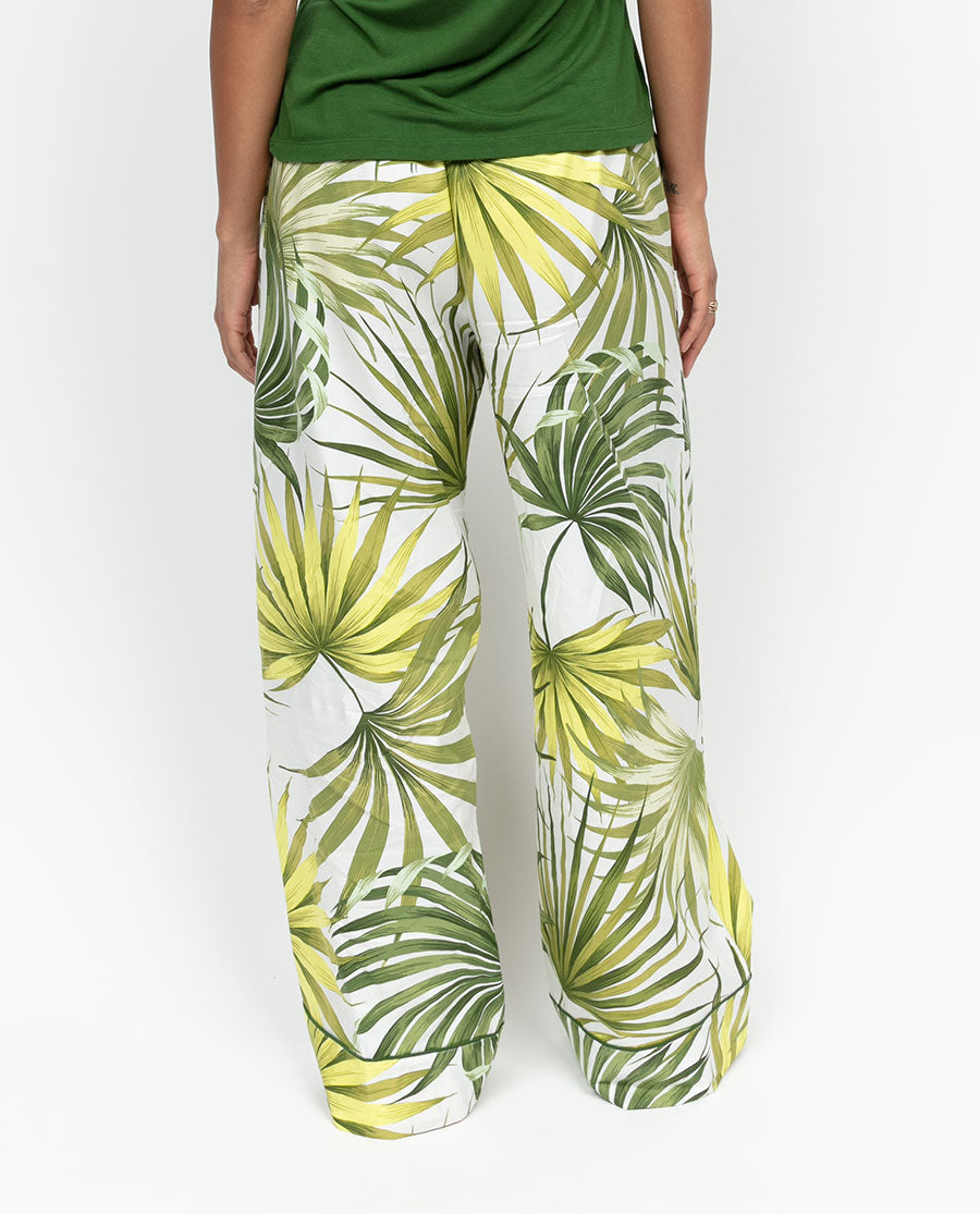 Charlie Womens Palm Leaf Print Wide Leg Pyjama Bottoms