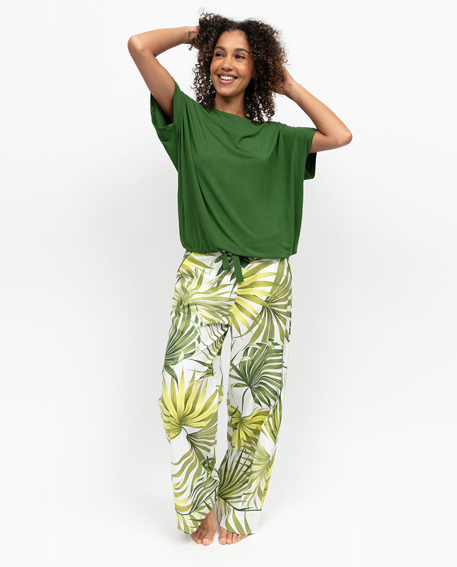 Charlie Womens Palm Leaf Print Wide Leg Pyjama Bottoms