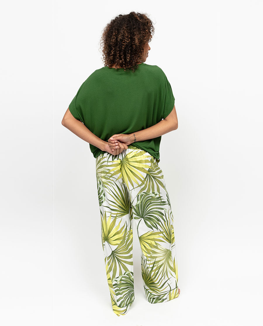 Charlie Womens Palm Leaf Print Wide Leg Pyjama Bottoms