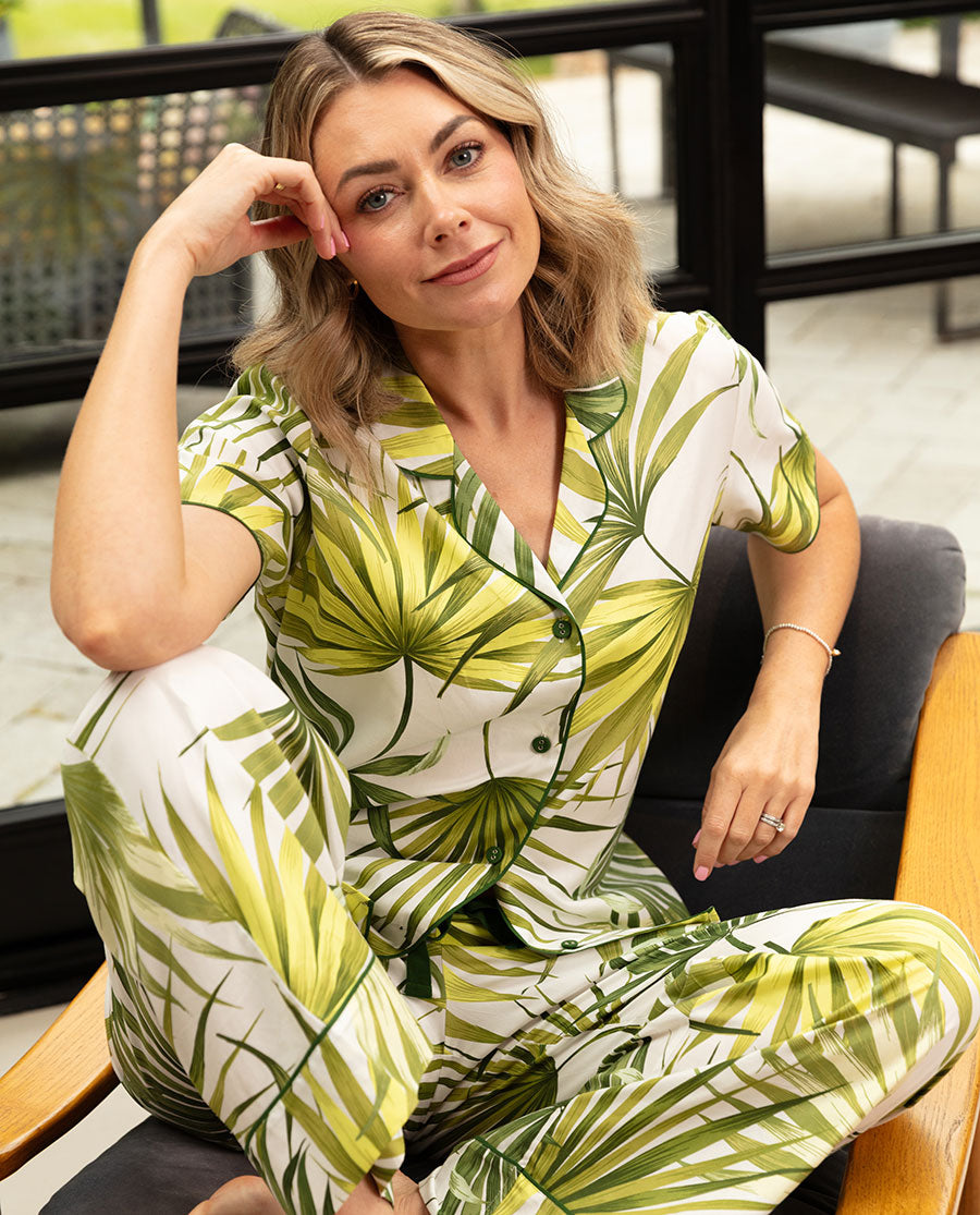 Charlie Womens Palm Leaf Print Wide Leg Pyjama Bottoms