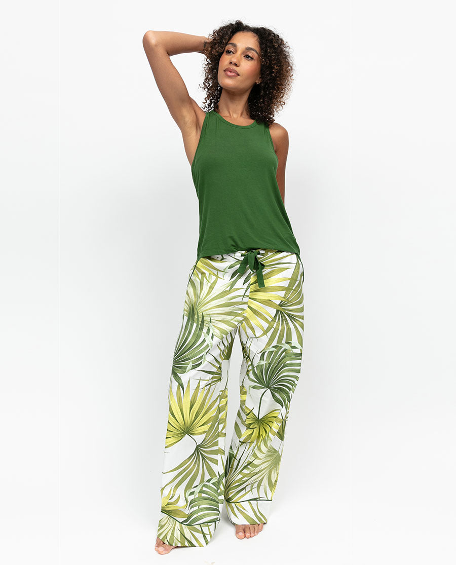 Charlie Womens Palm Leaf Print Wide Leg Pyjama Bottoms