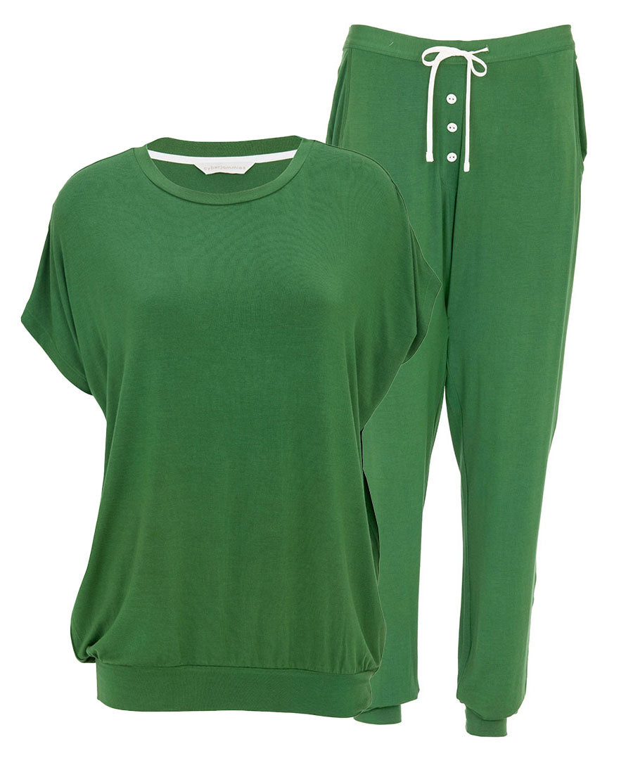 Charlie Womens Green Slouch Jersey Pyjama Set
