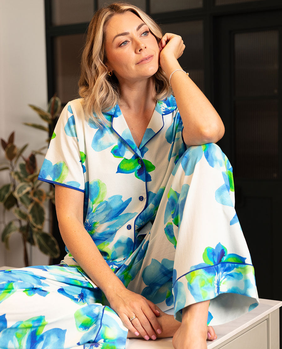Ashley Womens Floral Printed Jersey Wide Leg Pyjama Set