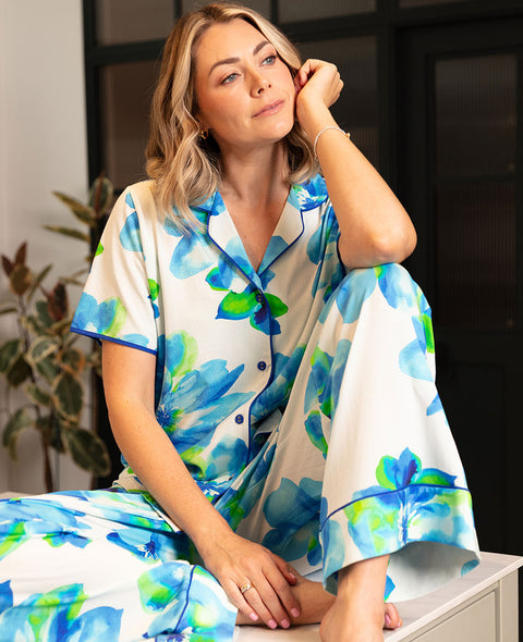 Ashley Womens Floral Printed Jersey Wide Leg Pyjama Set