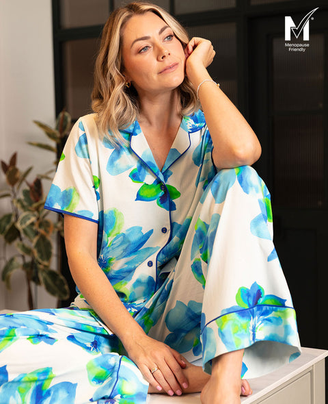 Ashley Womens Floral Printed Jersey Wide Leg Pyjama Set