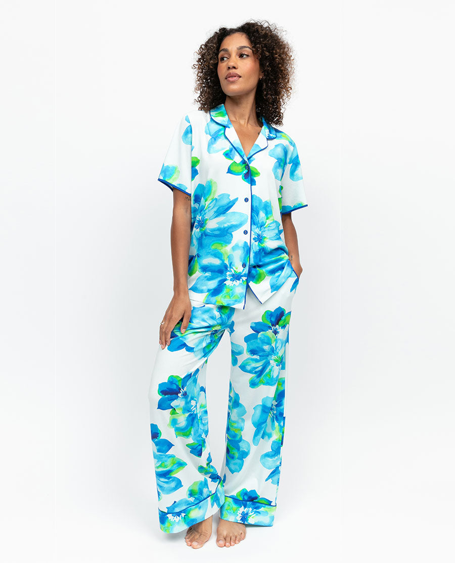 Ashley Womens Floral Printed Jersey Wide Leg Pyjama Set