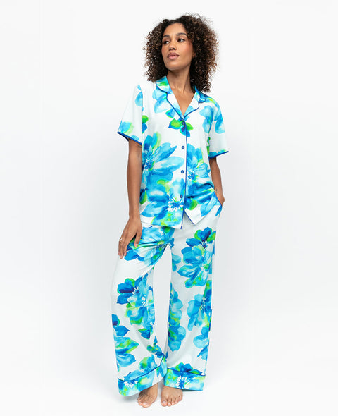 Ashley Womens Floral Printed Jersey Wide Leg Pyjama Set