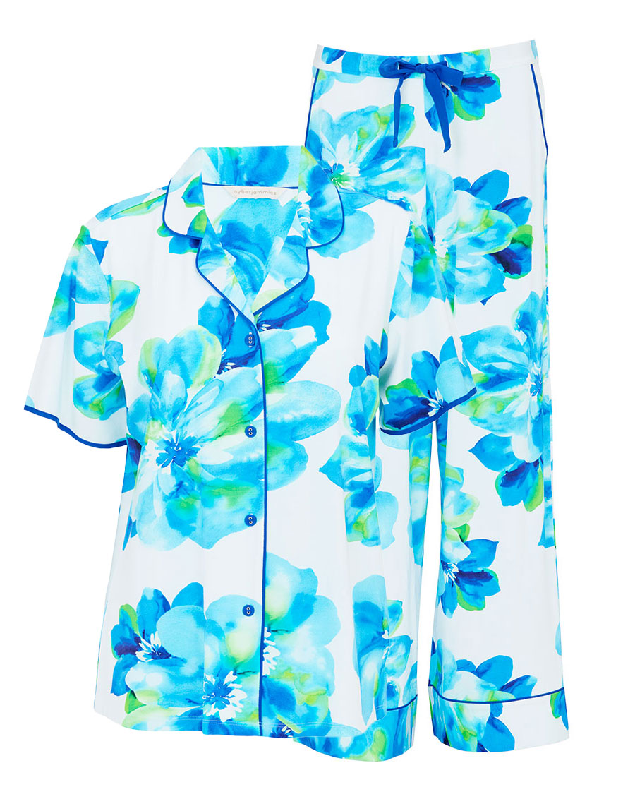 Ashley Womens Floral Printed Jersey Wide Leg Pyjama Set