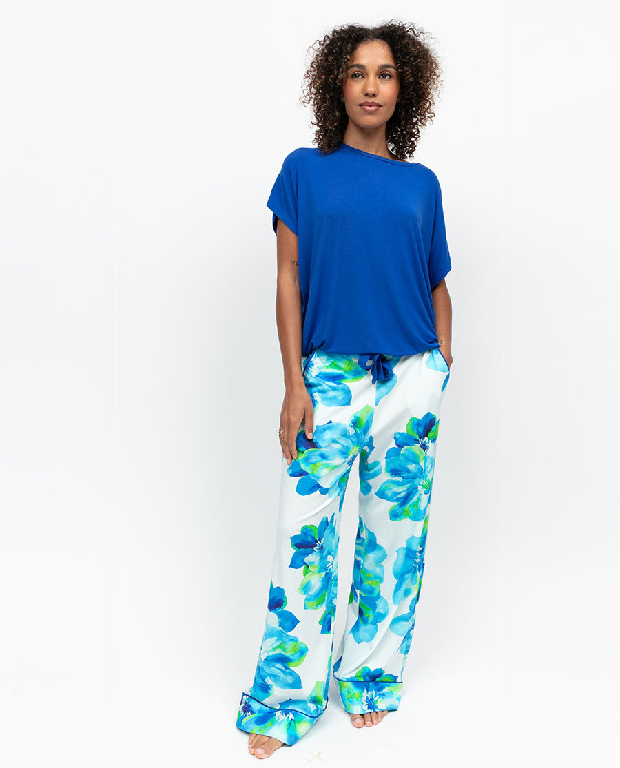 Ashley Womens Floral Printed Jersey Wide Leg Pyjama Bottoms
