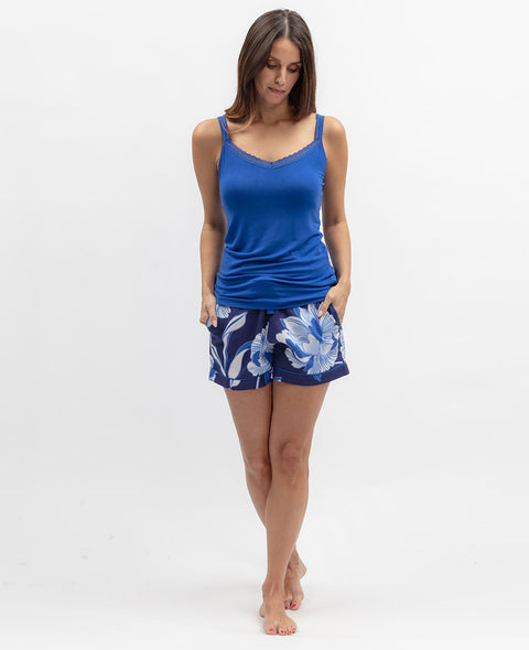 Essie Womens Jersey Hidden Support Vest and Floral Print Shorty Set