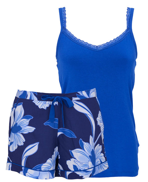 Essie Womens Jersey Hidden Support Vest and Floral Print Shorty Set