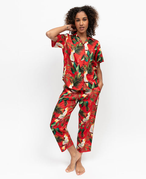 Tara Womens Cockatoo Print Cropped Pyjama Set