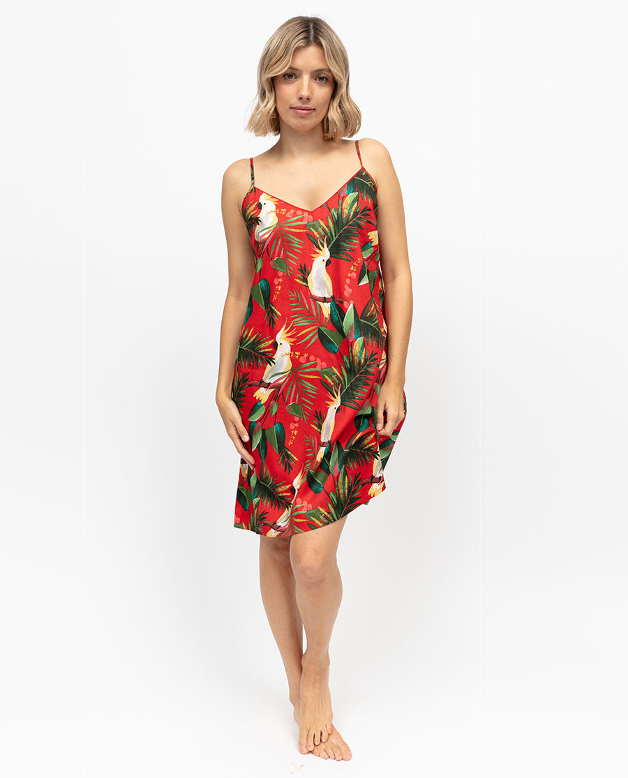 Tara Womens Cockatoo Print Strappy Short Nightdress
