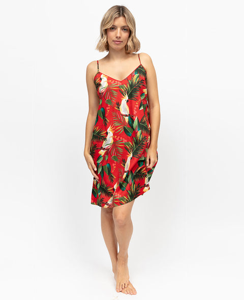 Tara Womens Cockatoo Print Strappy Short Nightdress