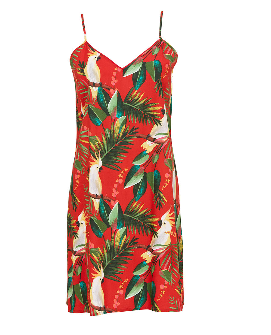 Tara Womens Cockatoo Print Strappy Short Nightdress
