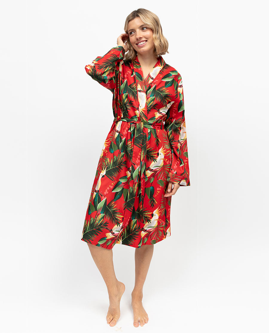 Tara Womens Cockatoo Print Short Dressing Gown