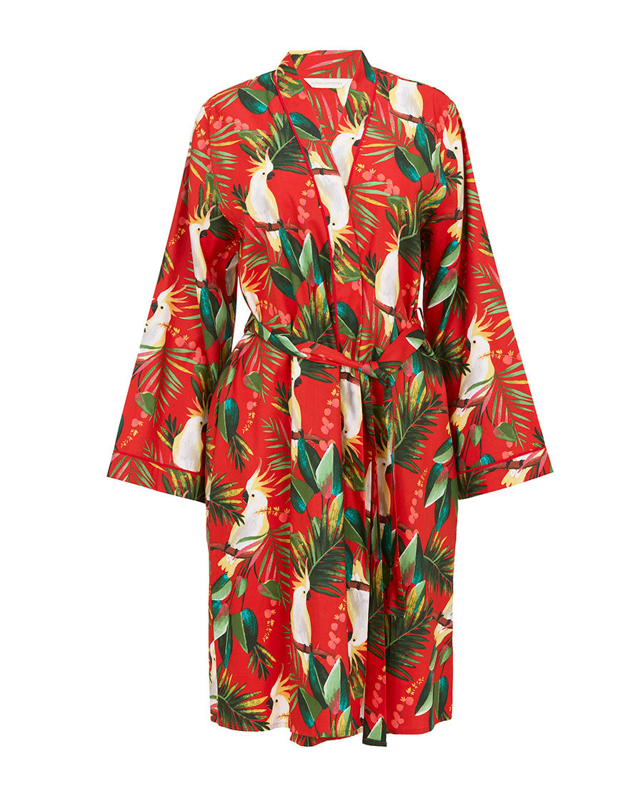Tara Womens Cockatoo Print Short Dressing Gown