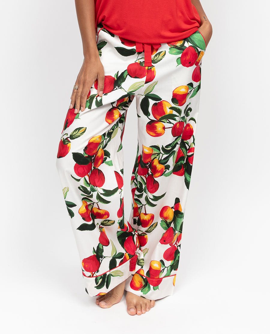 Tara Womens Apple Print Wide Leg Pyjama Bottoms