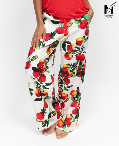Tara Womens Apple Print Wide Leg Pyjama Bottoms