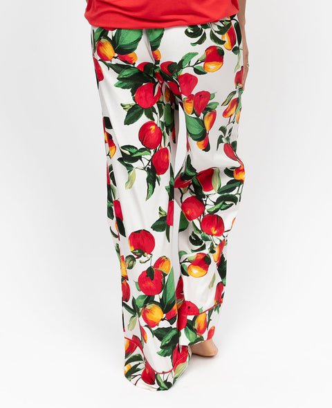 Tara Womens Apple Print Wide Leg Pyjama Bottoms