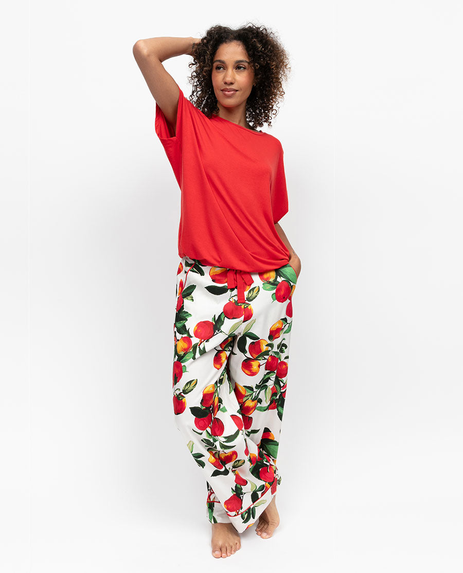 Tara Womens Apple Print Wide Leg Pyjama Bottoms