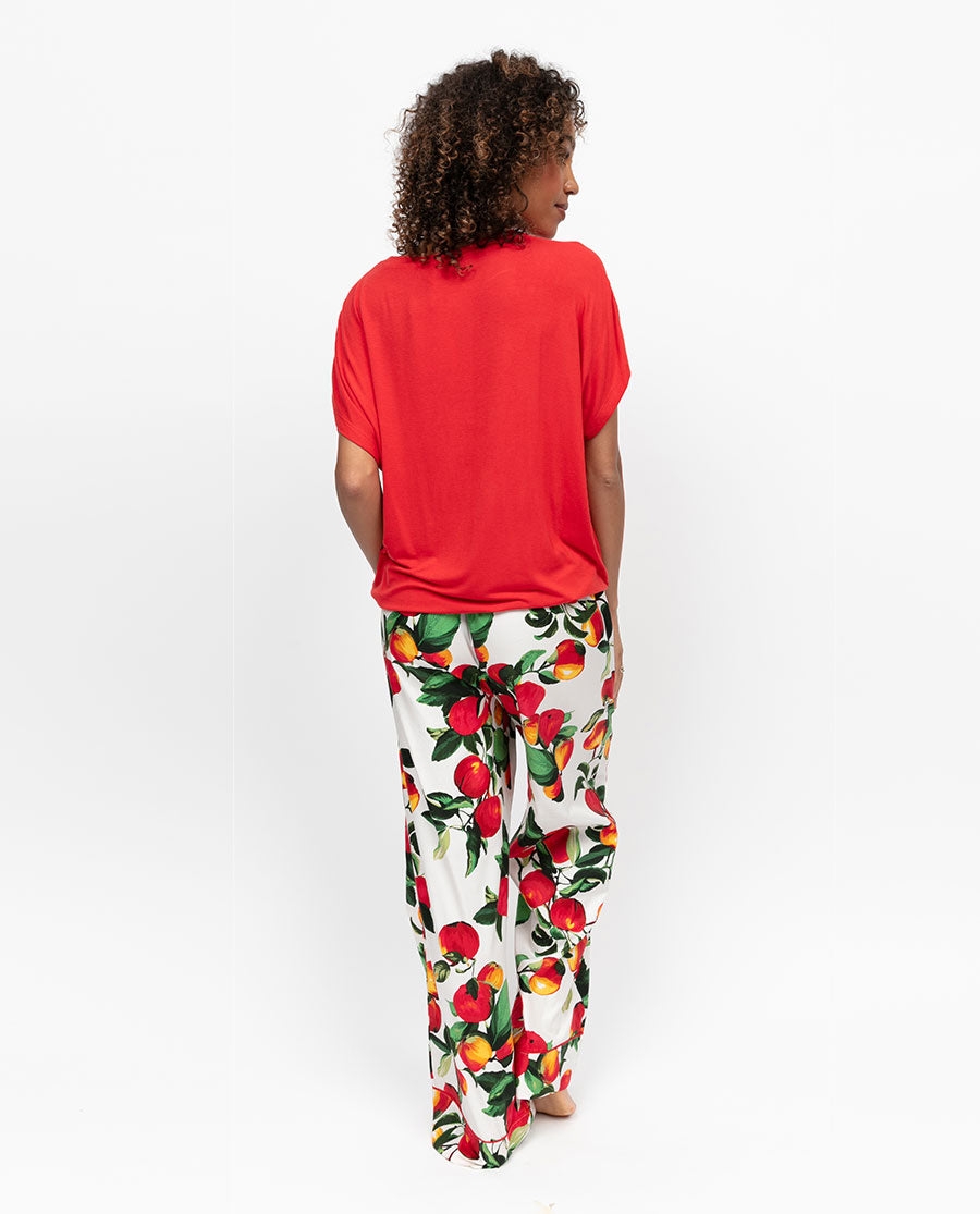 Tara Womens Apple Print Wide Leg Pyjama Bottoms