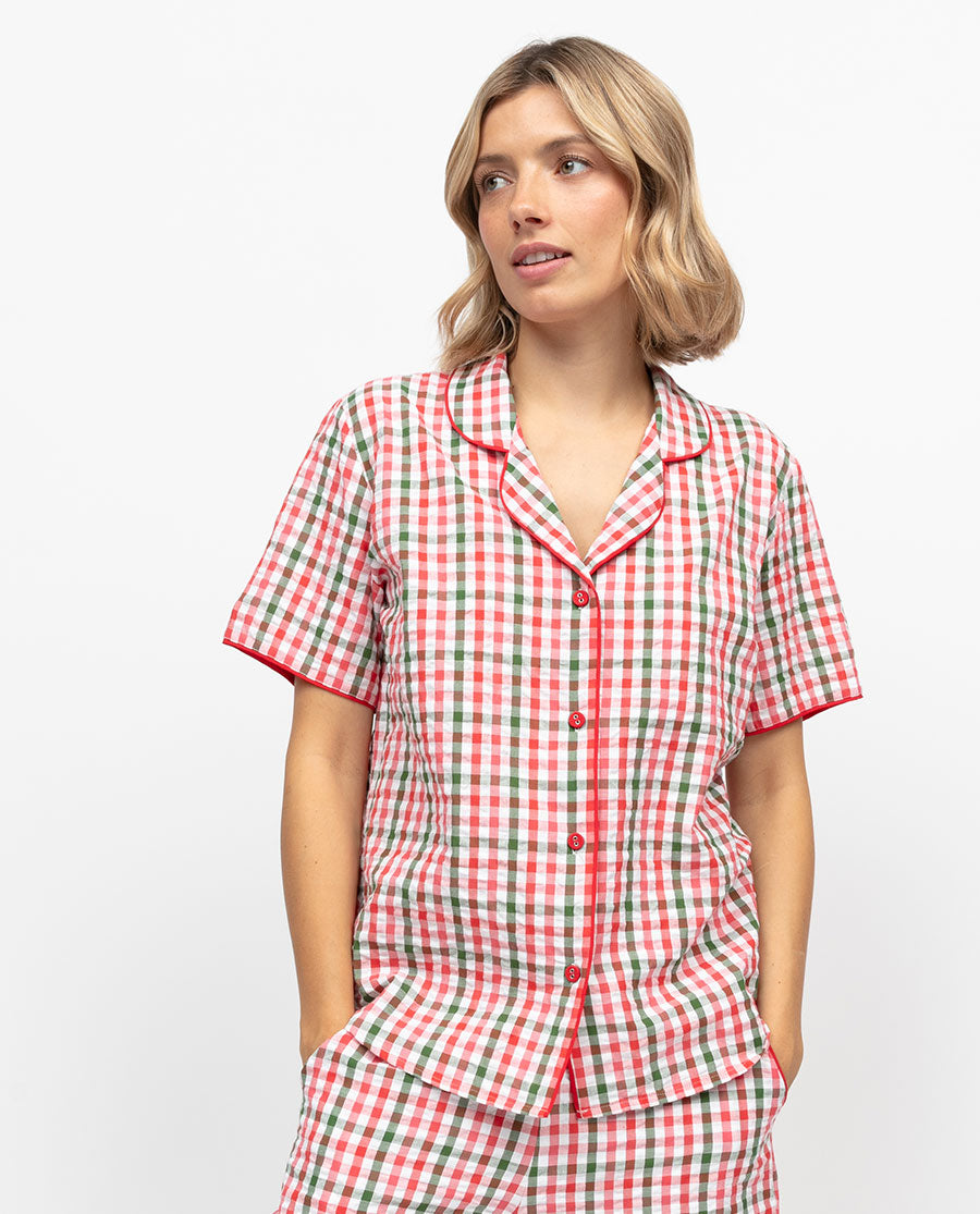 Tara Womens Seersucker Check Pyjama Top
