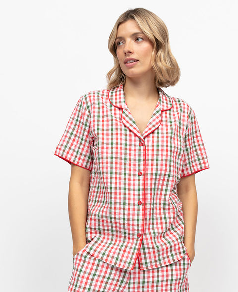 Tara Womens Seersucker Check Pyjama Top
