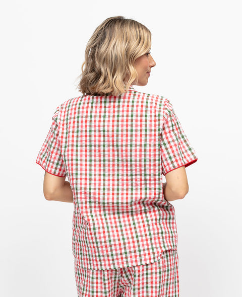 Tara Womens Seersucker Check Pyjama Top