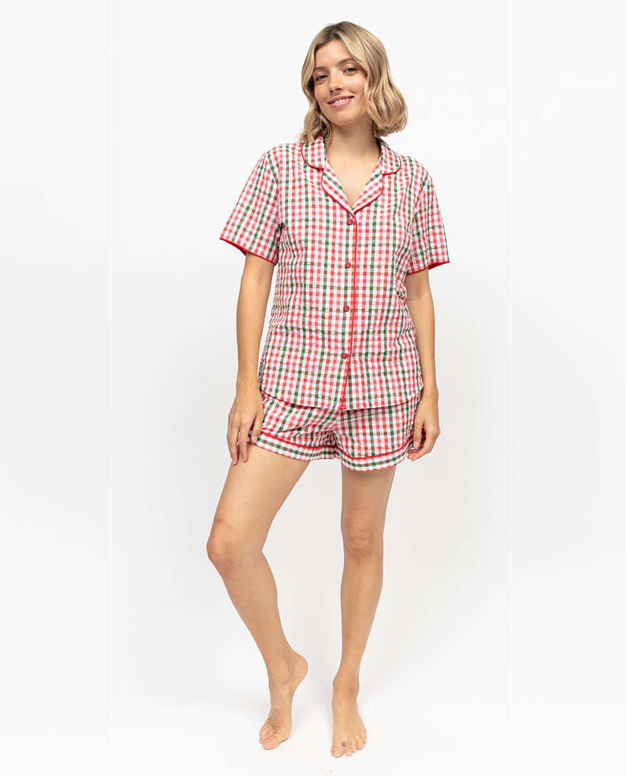 Tara Womens Seersucker Check Pyjama Top