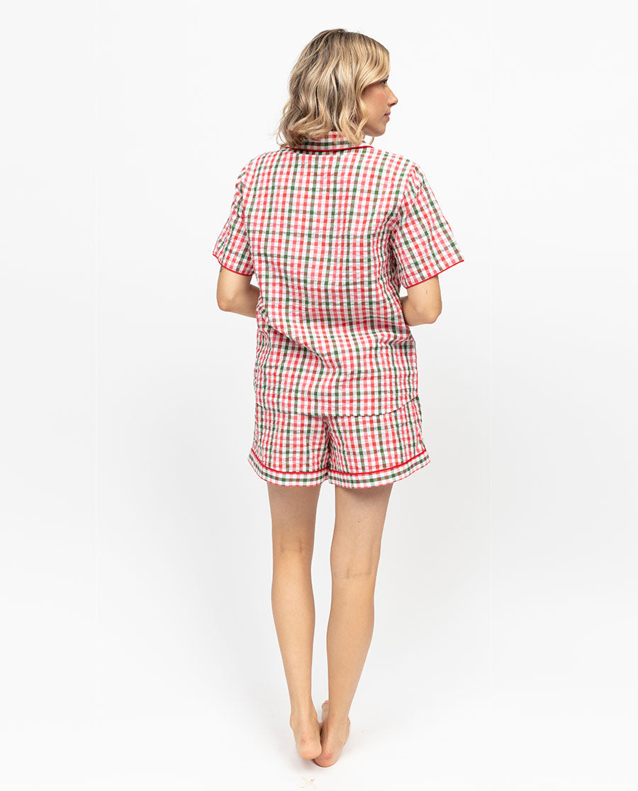 Tara Womens Seersucker Check Pyjama Top