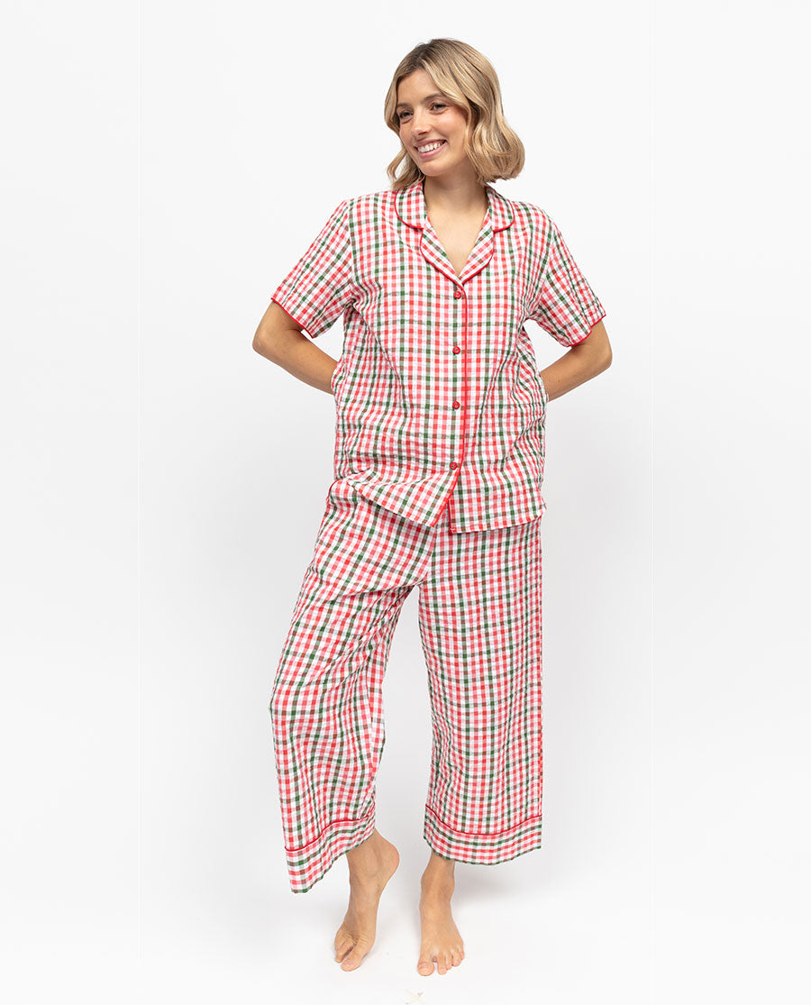Tara Womens Seersucker Check Pyjama Top