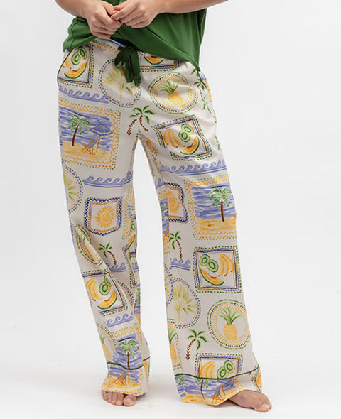Cora Womens Postcard Print Wide Leg Pyjama Bottoms