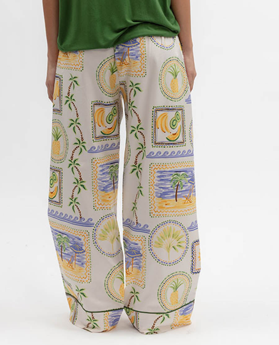 Cora Womens Postcard Print Wide Leg Pyjama Bottoms