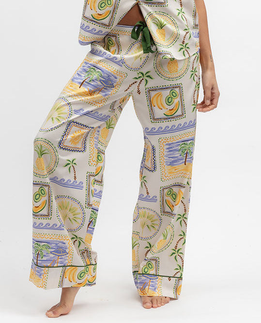 Cora Womens Postcard Print Wide Leg Pyjama Bottoms