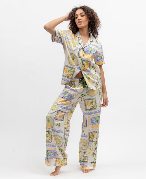 Cora Womens Postcard Print Wide Leg Pyjama Bottoms