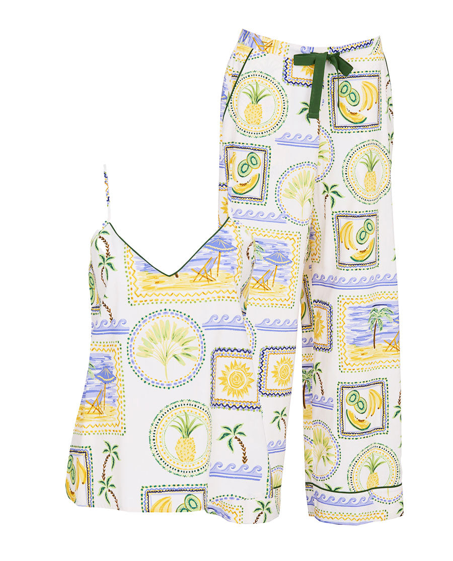 Cora Postcard Print Cami and Wide Leg Pyjama Set