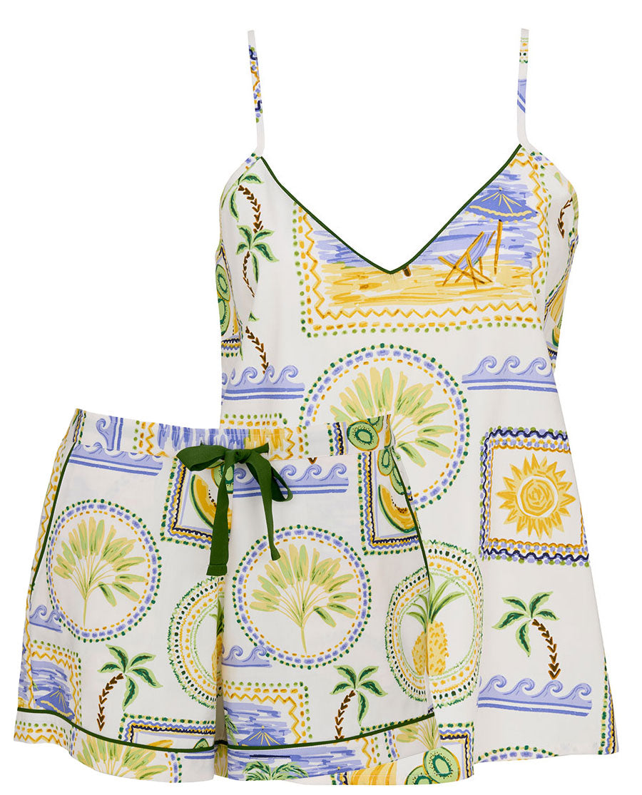 Cora Womens Cream Postcard Print Cami and Shorts Set
