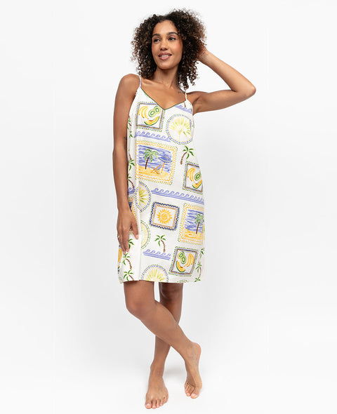 Cora Womens Postcard Print Strappy Short Nightdress
