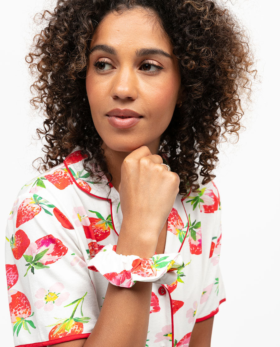 Pippa Strawberry Printed Jersey Scrunchie