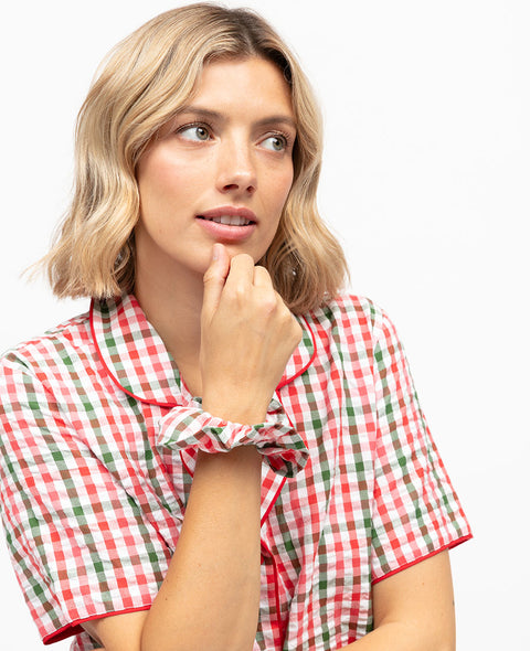 Tara Seersucker Check Scrunchie