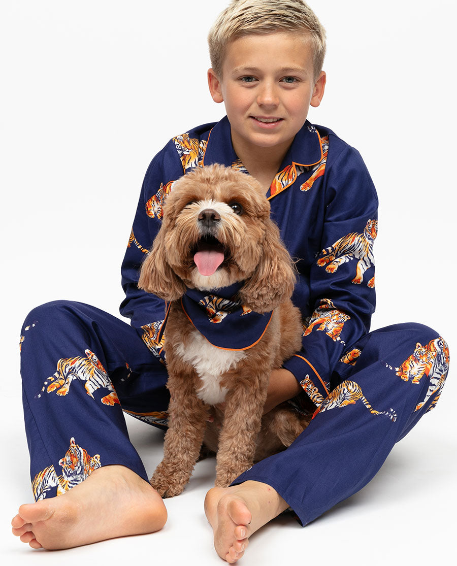 Indigo Tiger Print Dog Neckerchief