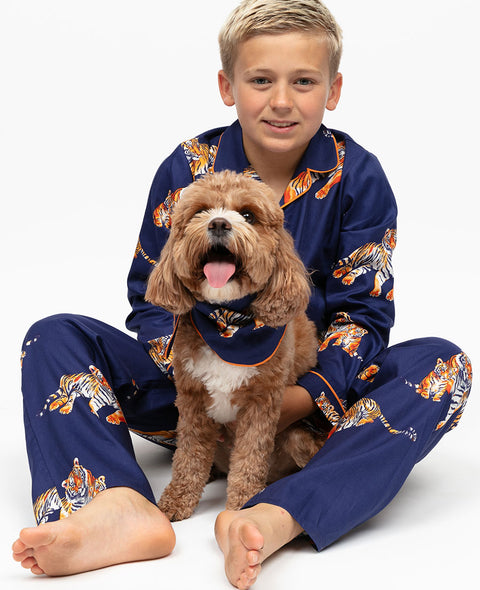 Indigo Tiger Print Dog Neckerchief